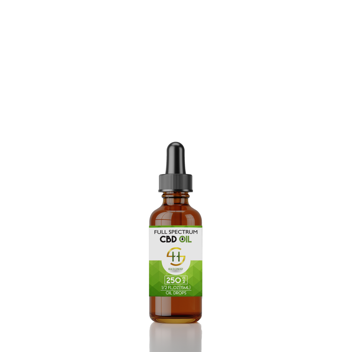Health Synergy Full Spectrum 250mg CBD Oil half-ounce bottle — fast-acting hemp extract tincture for calm, focus, and relaxation.